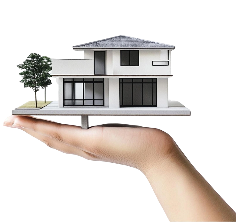 Real estate FAQ: Hand holding a miniature model of a modern white house